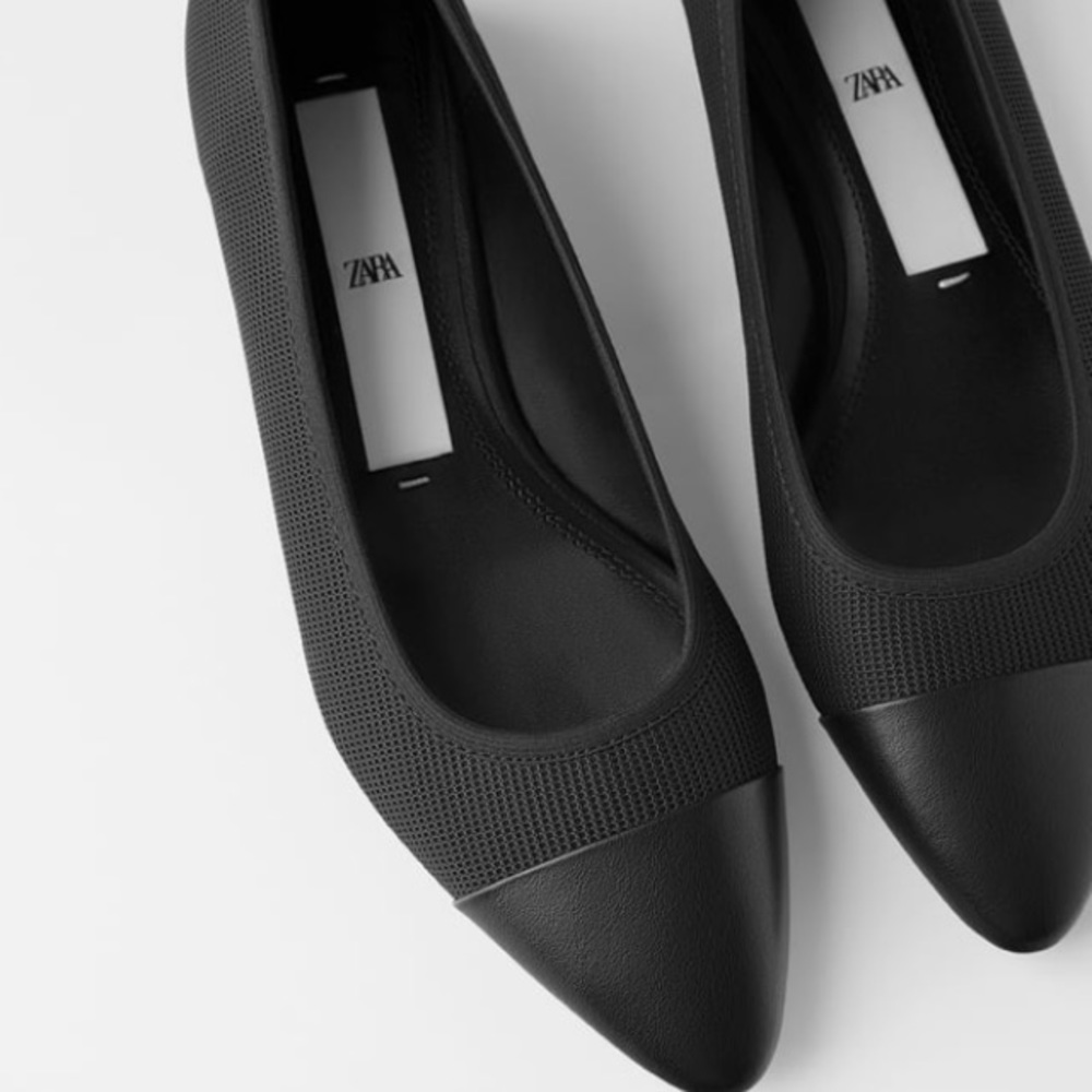 Zara black capped toe mesh ballet flats